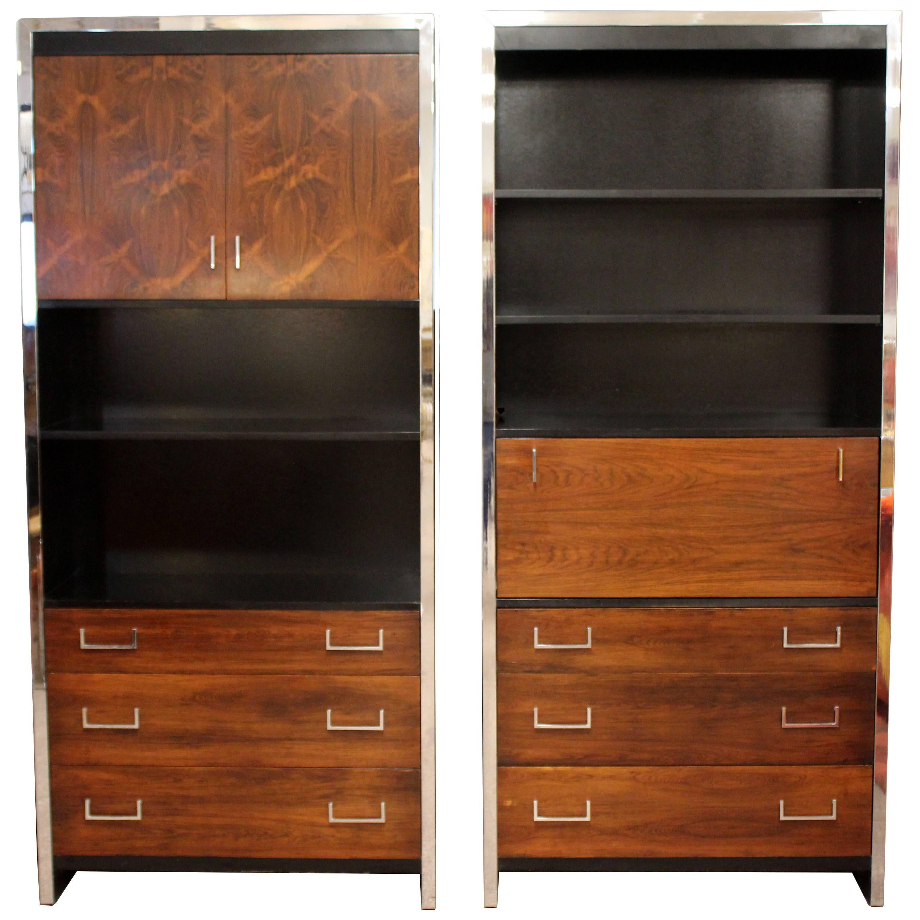 Mid-Century Modern Baughman for John Stuart Pair of Chrome Rosewood Cabinets