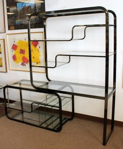 Mid-Century Modern Gunmetal Glass Expandable Shelving Unit Étagère