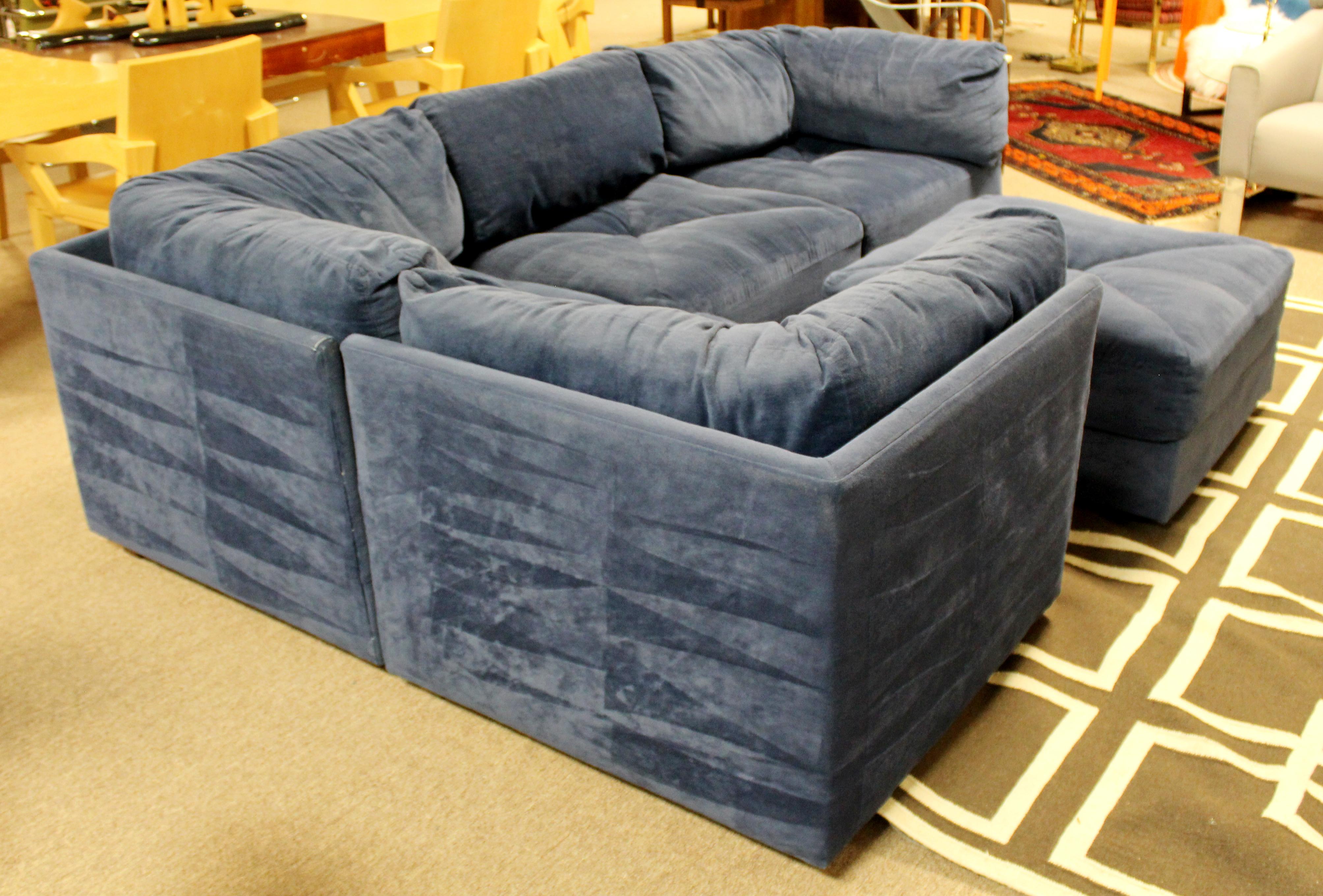 Mid-Century Modern Baughman Modular Blue Sectional Sofa Conversation Pit, 1980s 1