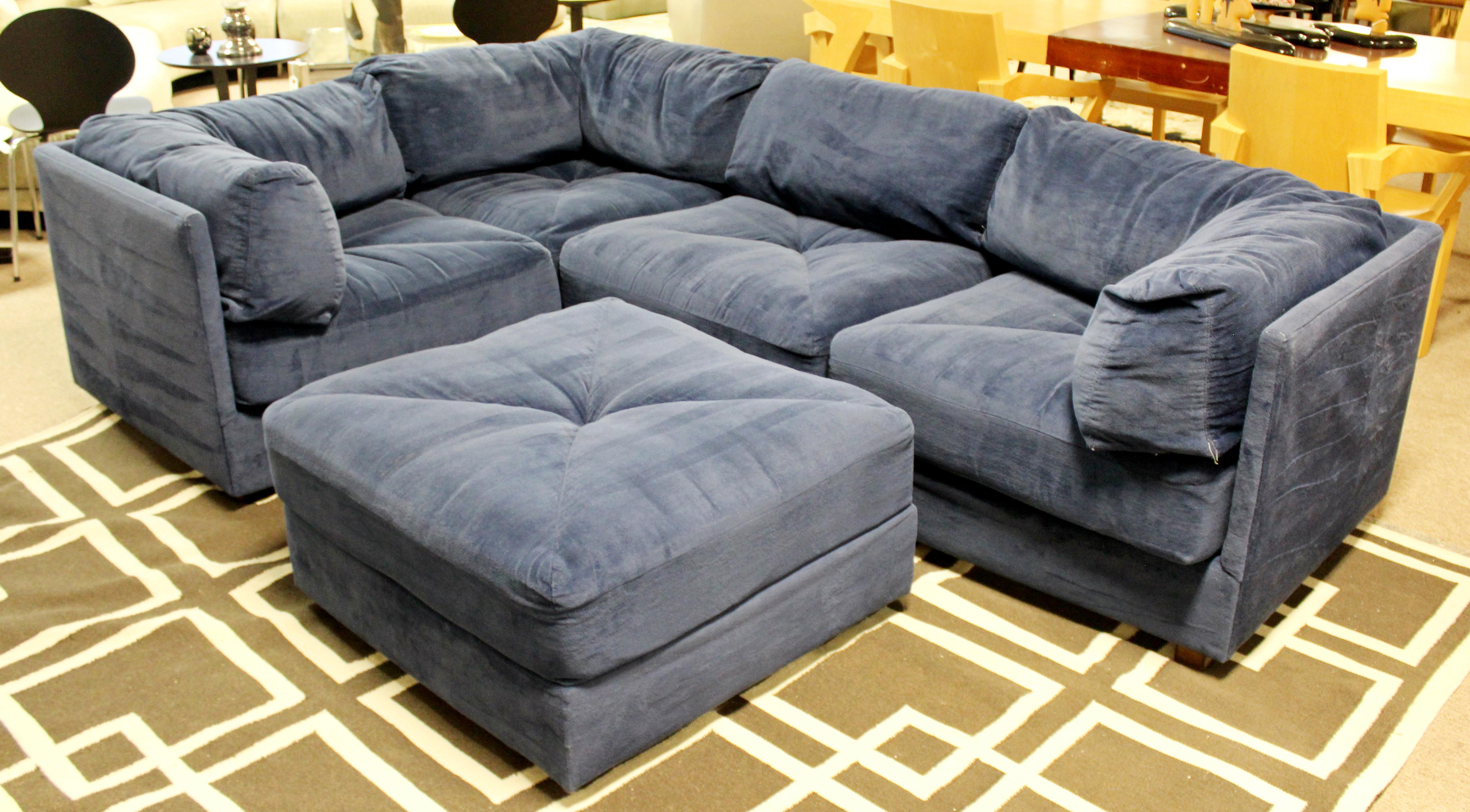 American Mid-Century Modern Baughman Modular Blue Sectional Sofa Conversation Pit, 1980s