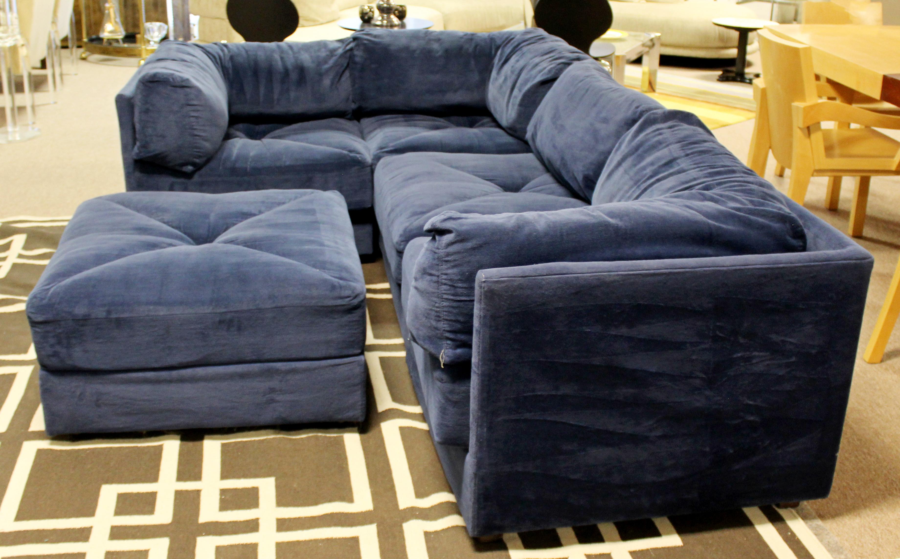 Mid-Century Modern Baughman Modular Blue Sectional Sofa Conversation Pit, 1980s In Good Condition In Keego Harbor, MI