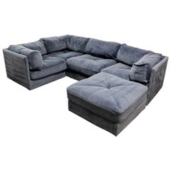 Mid-Century Modern Baughman Modular Blue Sectional Sofa Conversation Pit, 1980s