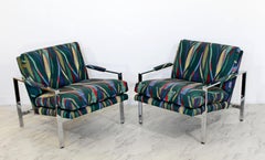 Mid-Century Modern Baughman Pair Chrome Flatbar Lounge Chairs Lenor Larsen Era