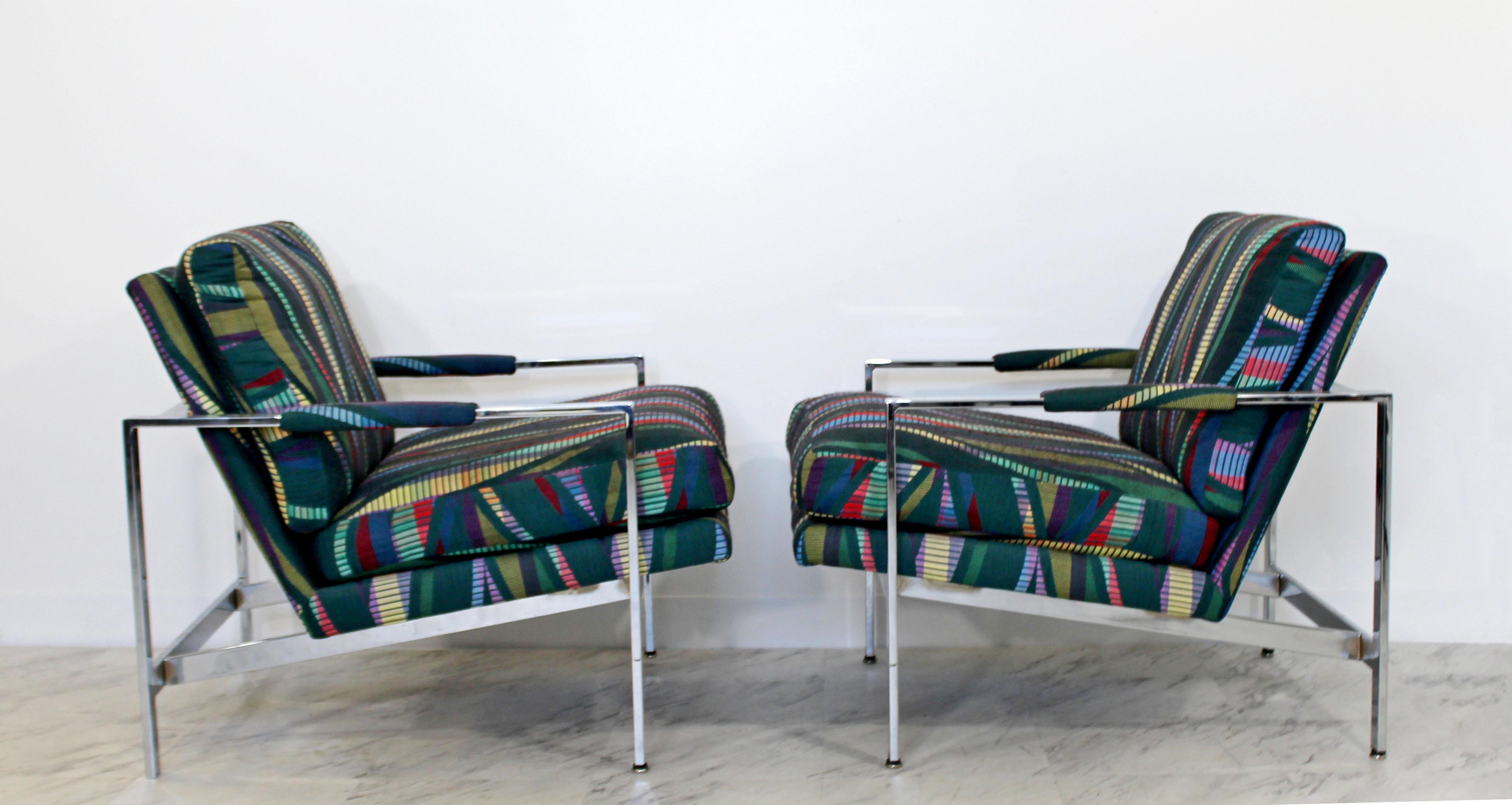 American Mid-Century Modern Baughman Pair Chrome Flatbar Lounge Chairs Lenor Larsen Era