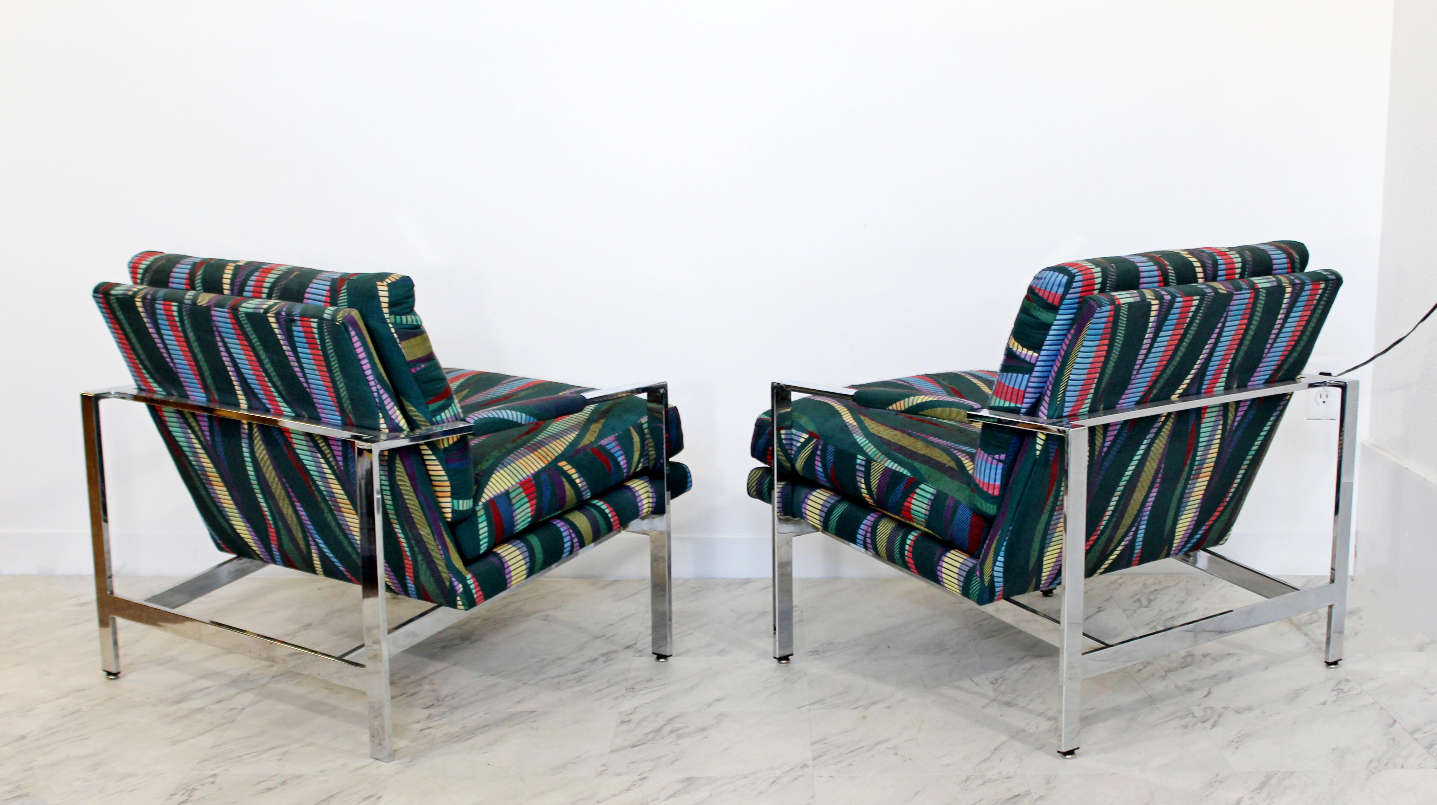 Late 20th Century Mid-Century Modern Baughman Pair Chrome Flatbar Lounge Chairs Lenor Larsen Era