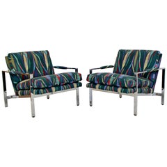 Mid-Century Modern Baughman Pair Chrome Flatbar Lounge Chairs Lenor Larsen Era