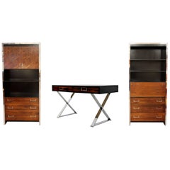 Mid-Century Modern Baughman Pair of Rosewood Cabinets and Campaign X Desk Set
