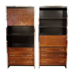 Mid-Century Modern Baughman Pair of Rosewood Cabinets and Campaign X Desk Set