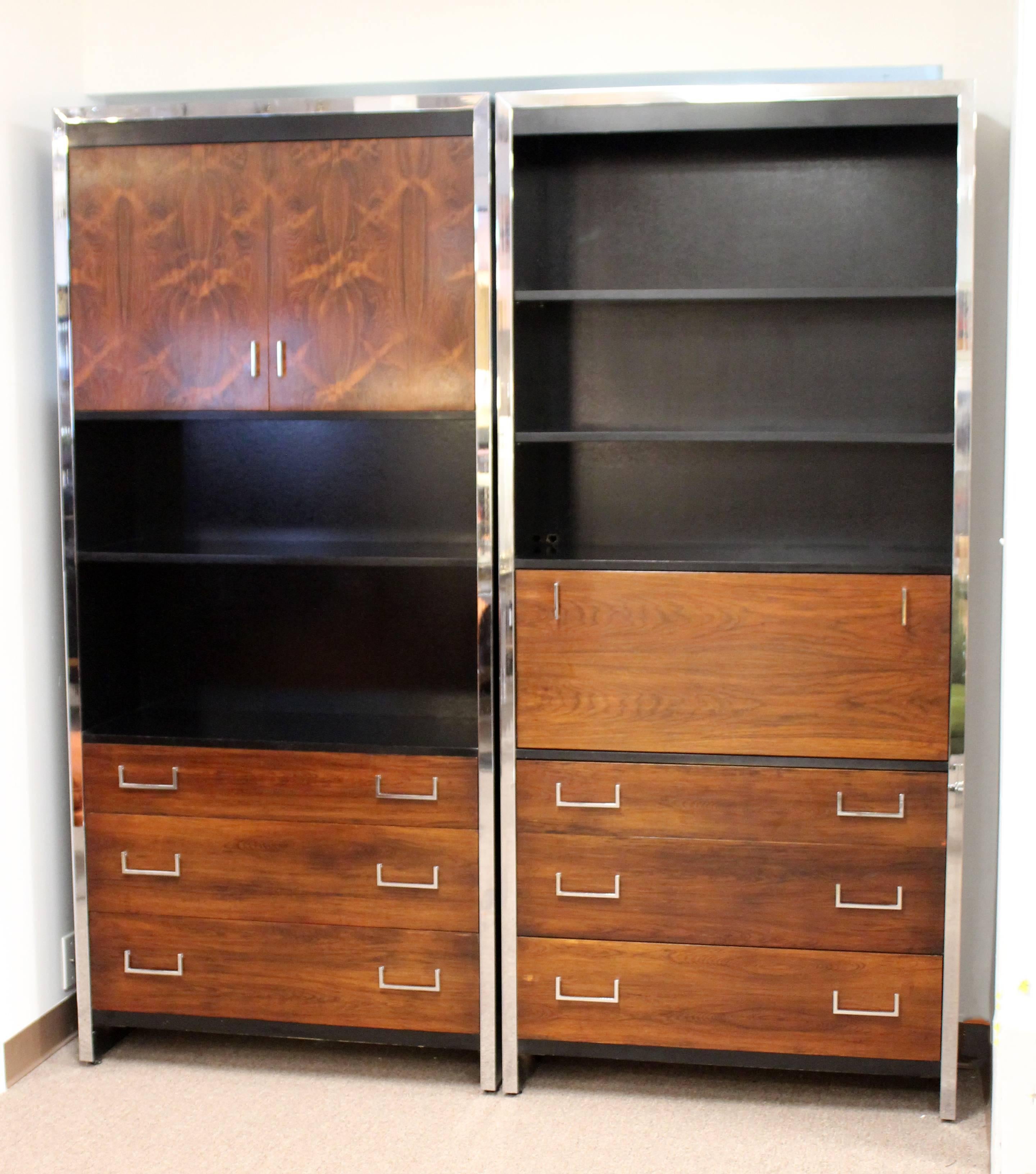 Mid-Century Modern Baughman Pair of Rosewood Cabinets and Campaign X Desk Set In Good Condition In Keego Harbor, MI