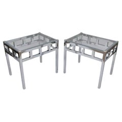 Paire de tables d'appoint rectangulaires en chrome et verre de style Baughman, mi-siècle moderne