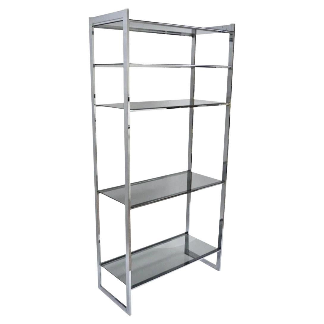 Estantería Etagere de Vidrio Ahumado Cromado Estilo Baughman de Mitad del Siglo Moderno