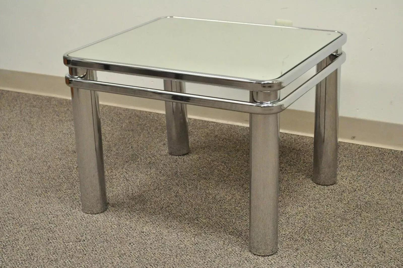 Table d'appoint en verre chromé tubulaire de style Baughman, mi-siècle moderne en vente 4