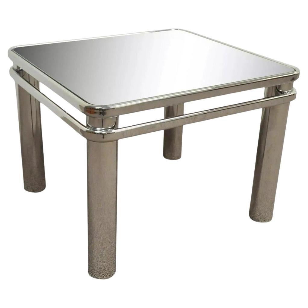Mesa auxiliar con espejo de cristal cromado estilo Baughman moderno de mediados de siglo
