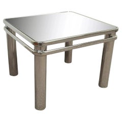 Mesa auxiliar con espejo de cristal cromado estilo Baughman moderno de mediados de siglo