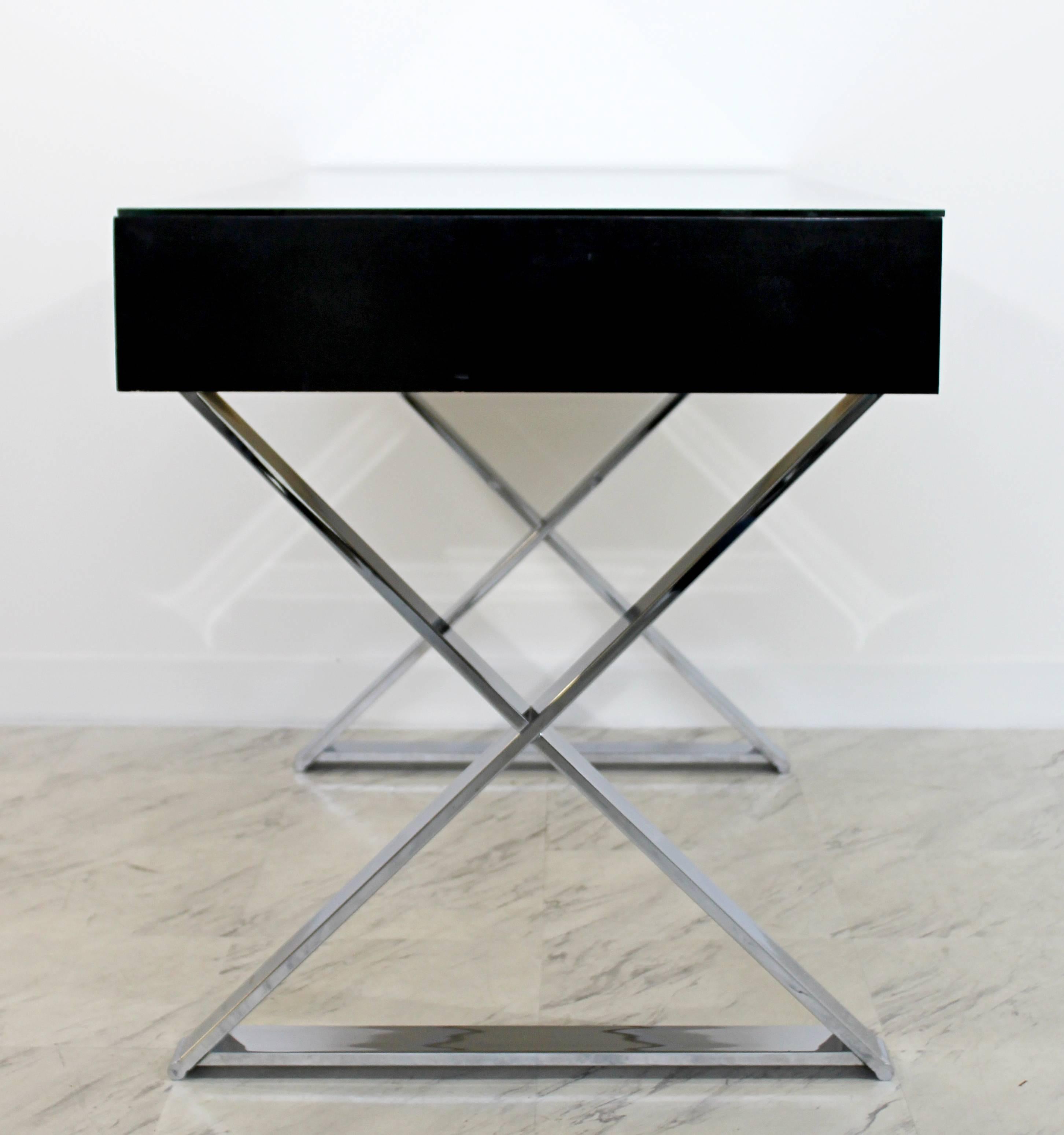 Late 20th Century Mid-Century Modern Baughman Thayer Coggin Rosewood Chrome Glass Campaign X Desk