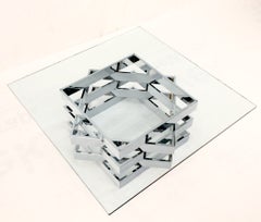 Quadrato di metà secolo moderno Bauhaus con cornici impilate in cromo, base con piano in vetro MINT!