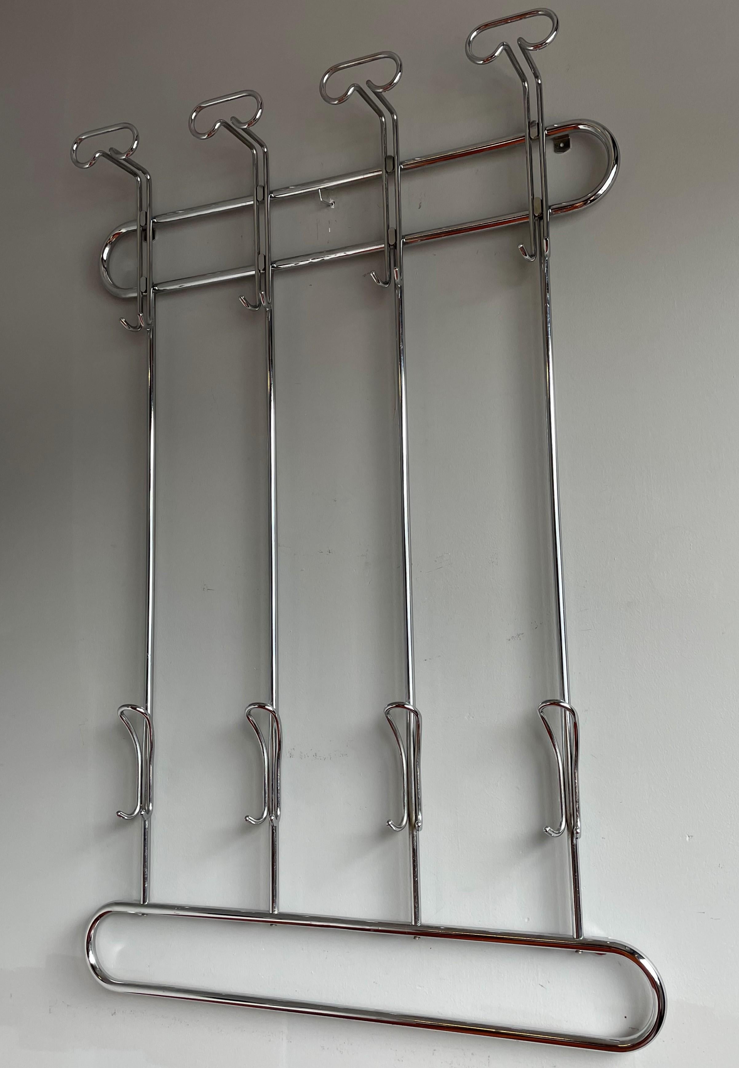 Metal Mid-Century Modern Bauhaus Style Chrome Wall Coat Rack & Flush Mount by Hustadt For Sale