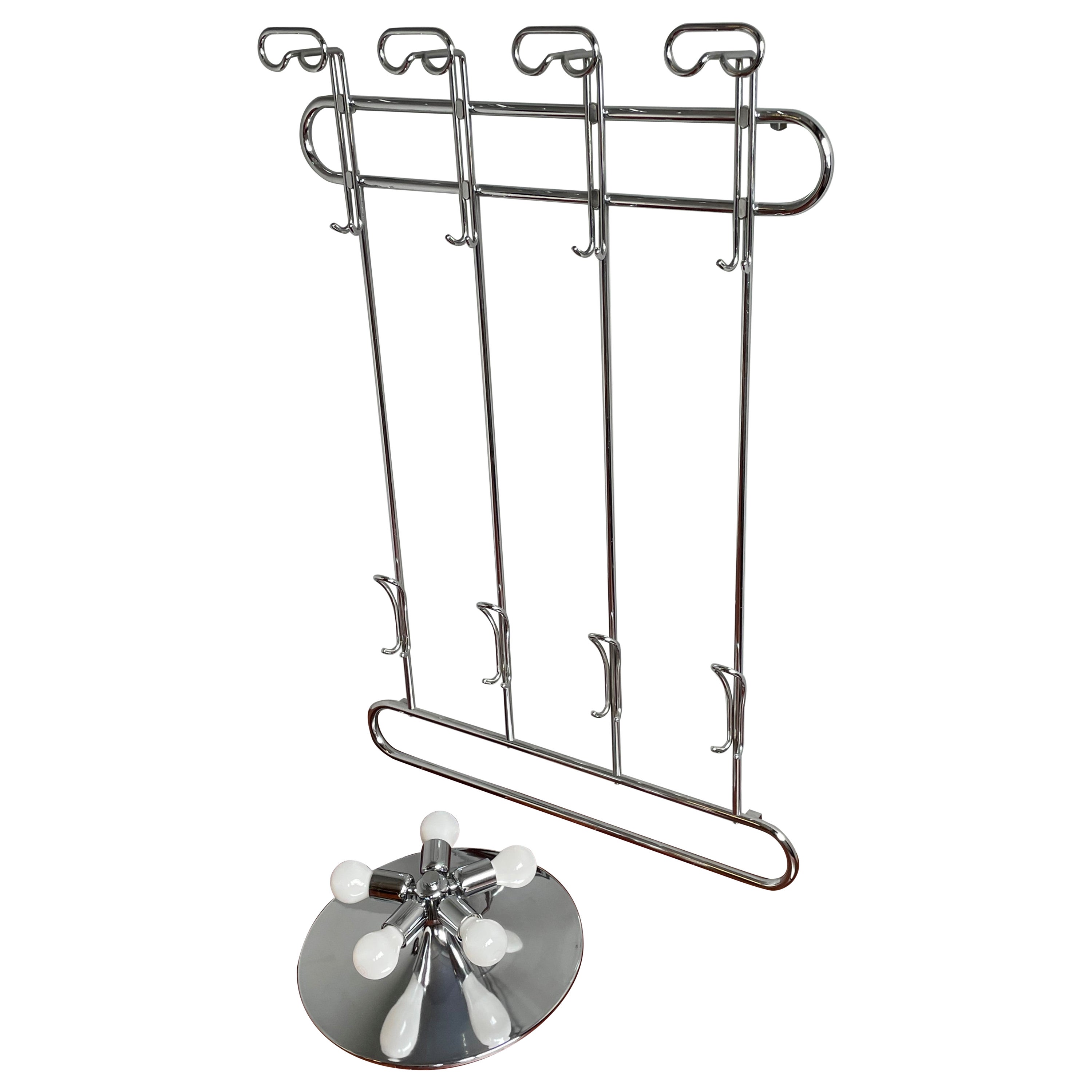 Mid-Century Modern Bauhaus Style Chrome Wall Coat Rack 
Flush Mount by Hustadt