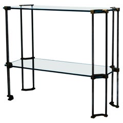 Mid-Century Modern Bauhaus Style Clamped Glass 
Aged Brass 
T36
 Table