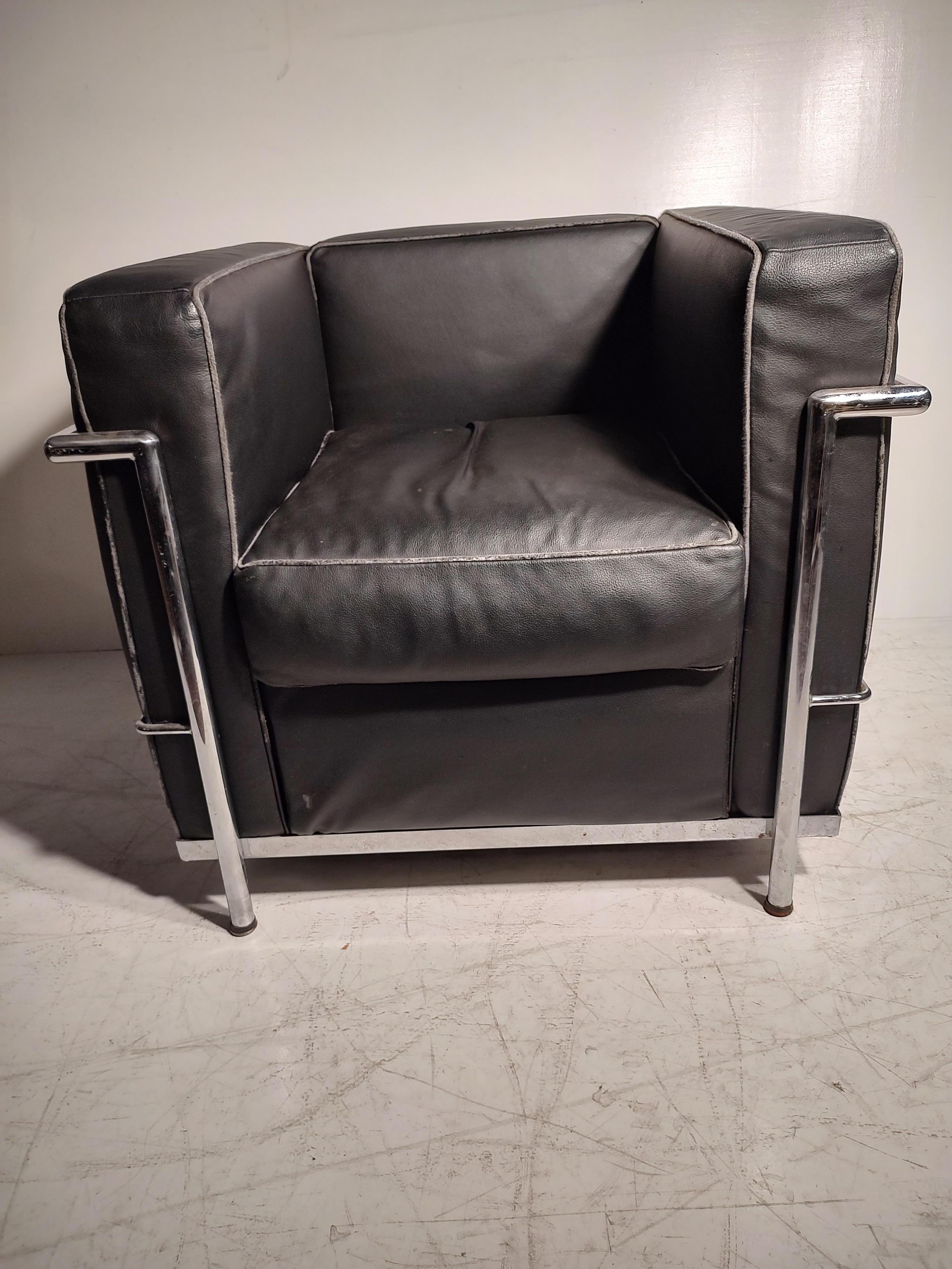 Italian Mid-Century Modern Bauhaus Style Club Chair by Le Corbusier LC2