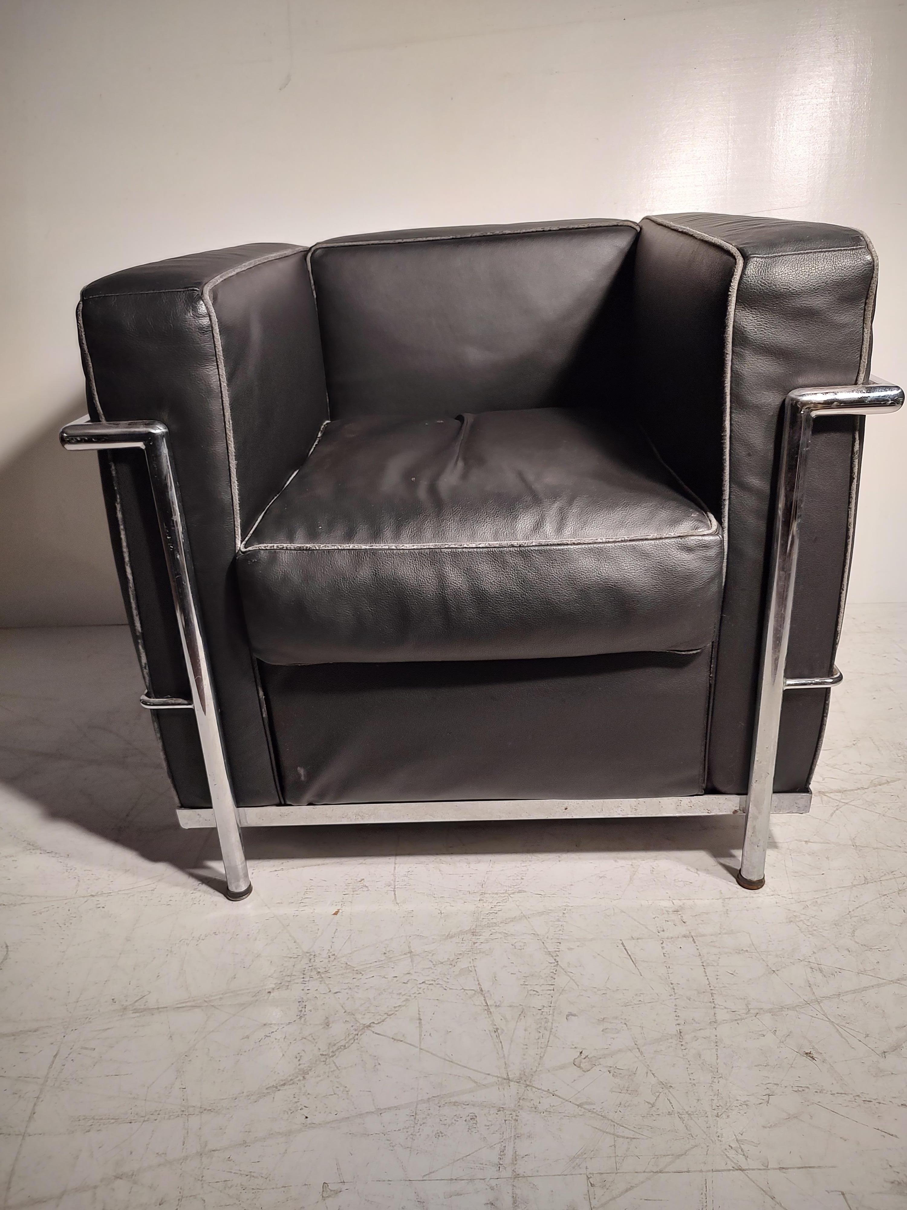 Polished Mid-Century Modern Bauhaus Style Club Chair by Le Corbusier LC2