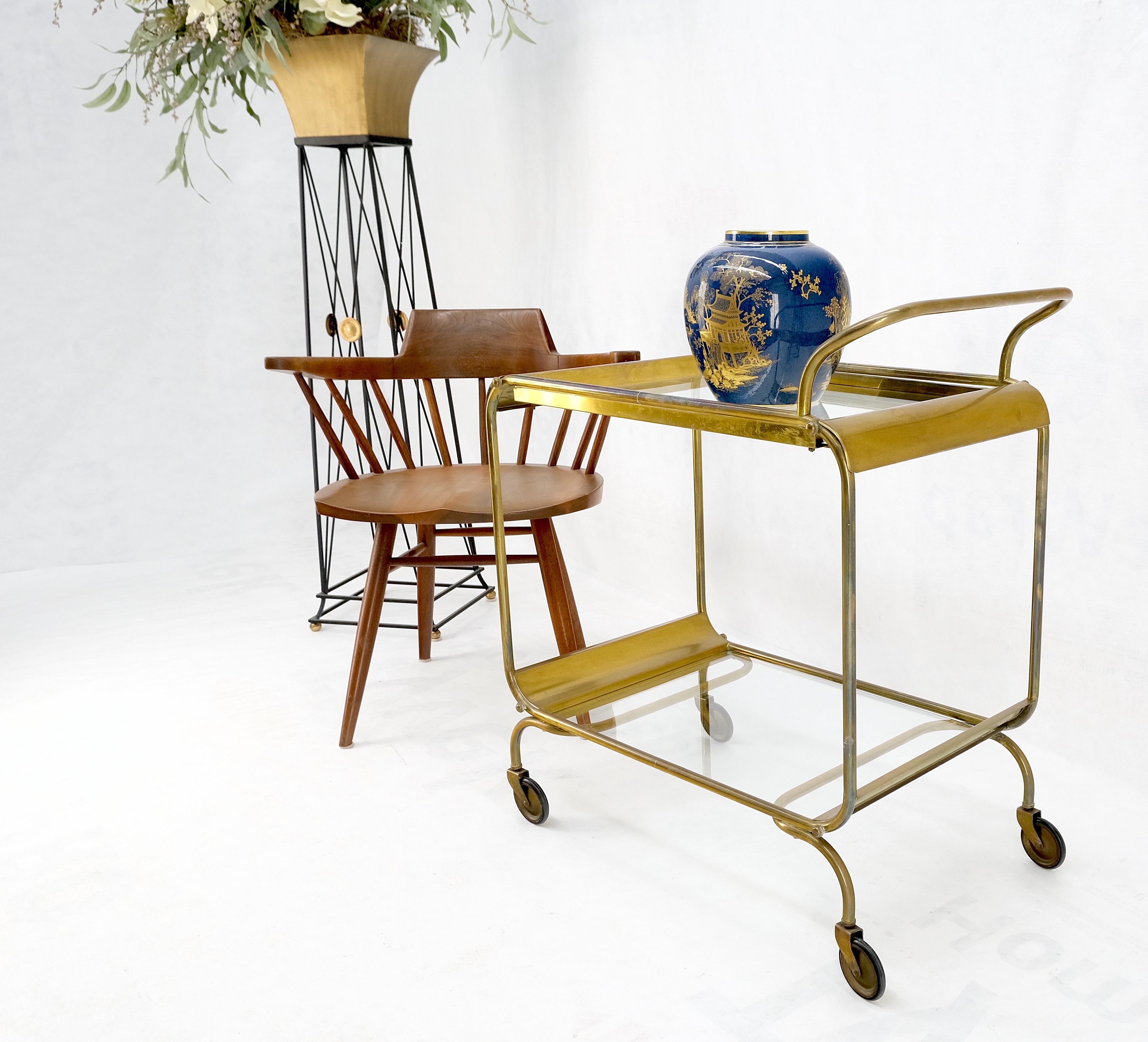 Mid-Century Modern Bauhaus Style Solid Brass Bend Tube & Glass Serving Cart Bar.