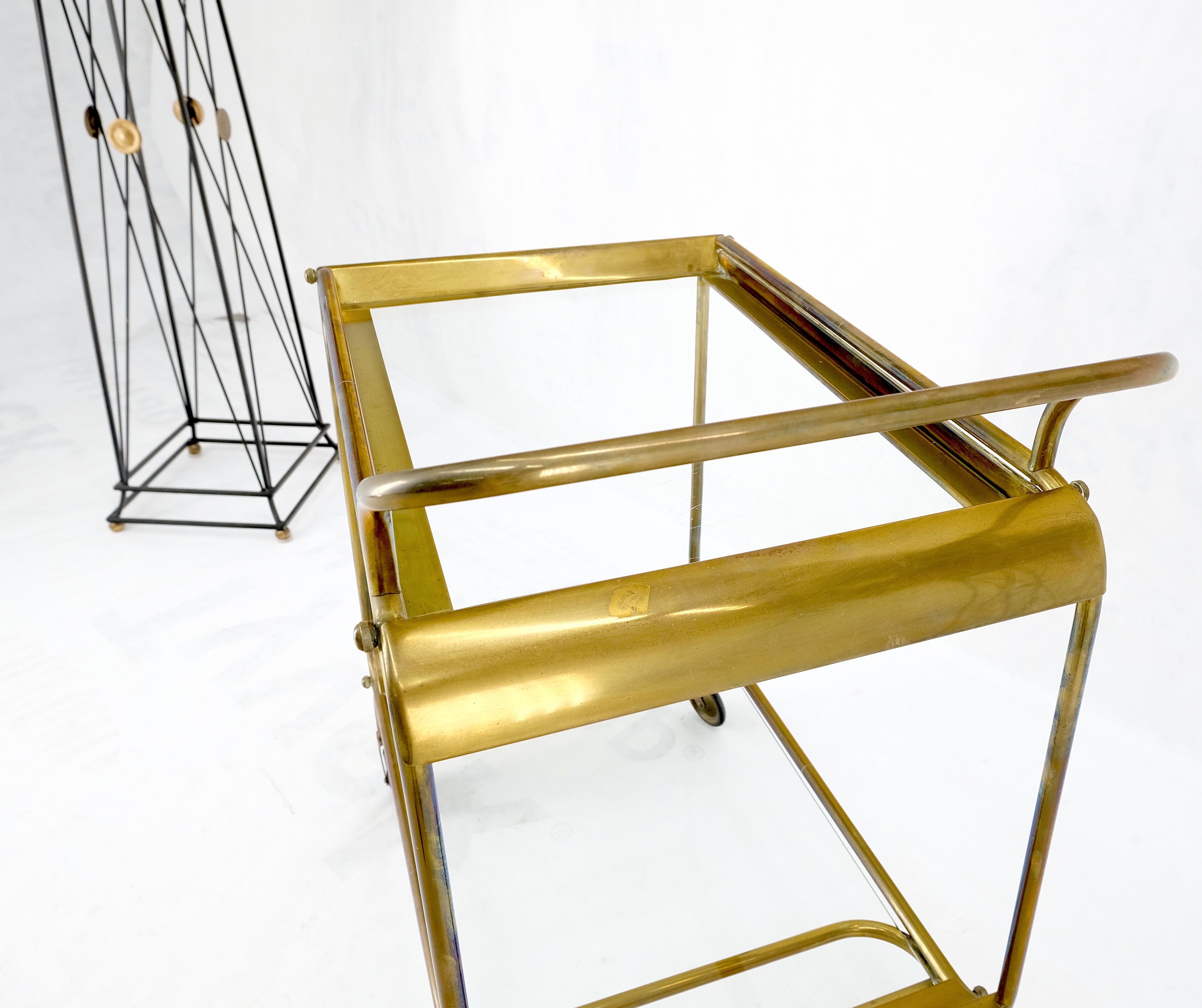 Mid-Century Modern Bauhaus Style Solid Brass Bend Tube & Glass Serving Cart Bar 2