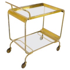 Mid-Century Modern Bauhaus Style Solid Brass Bend Tube & Glass Serving Cart Bar