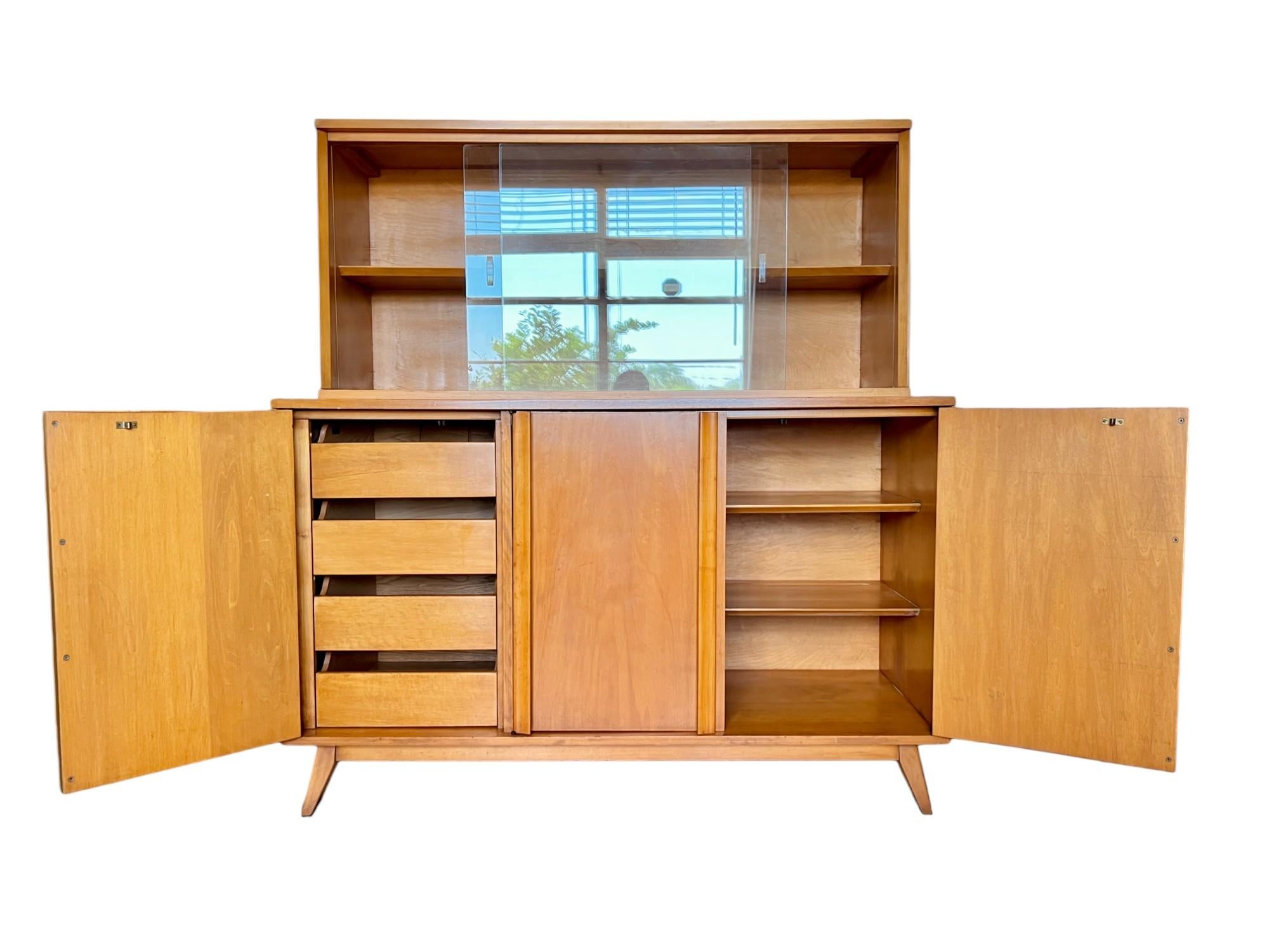 20th Century Mid-Century Modern Baumritter Maple Buffet and Hutch For Sale