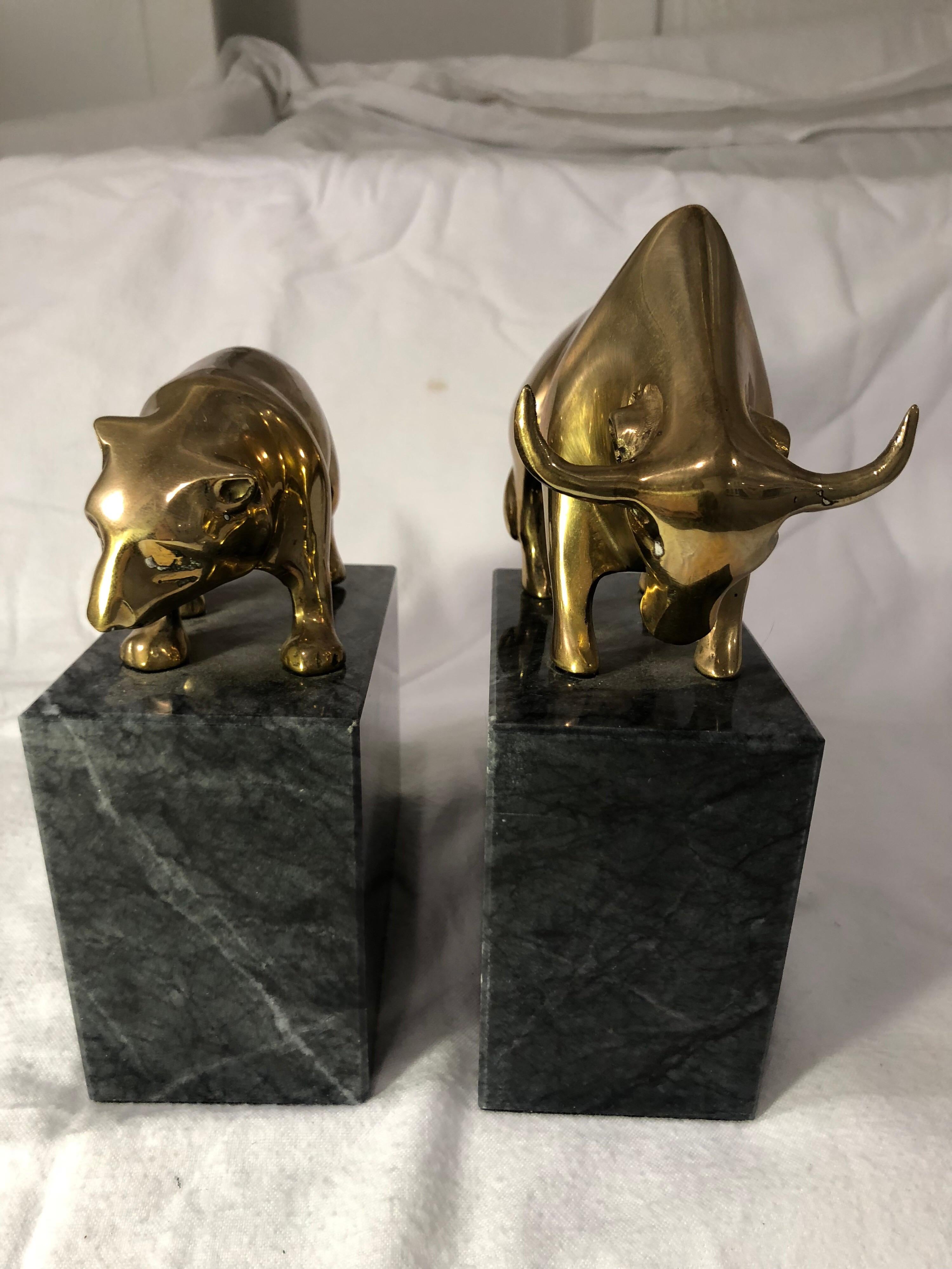 Brass Mid-Century Modern Bear and Bull Market Bookends