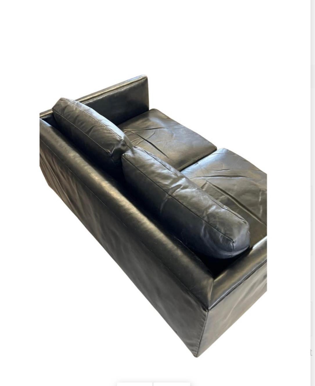 Mid-Century Modern Mid century modern beautiful Black leather 2 seat loveseat sofa with walnut legs