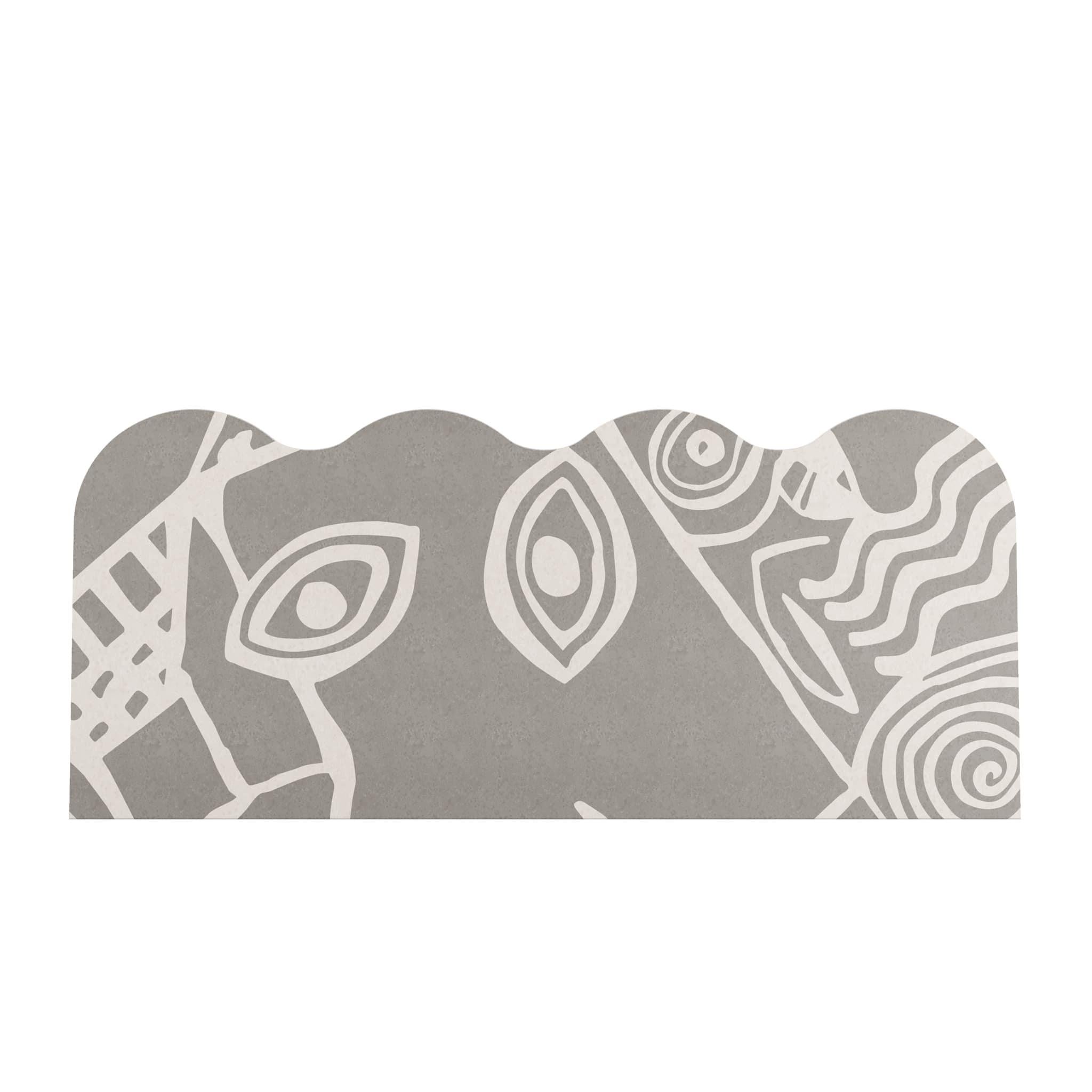 Contemporary Mid-Century Modern Bed King Size in Grey & White Wave Shape Wood Headboard For Sale