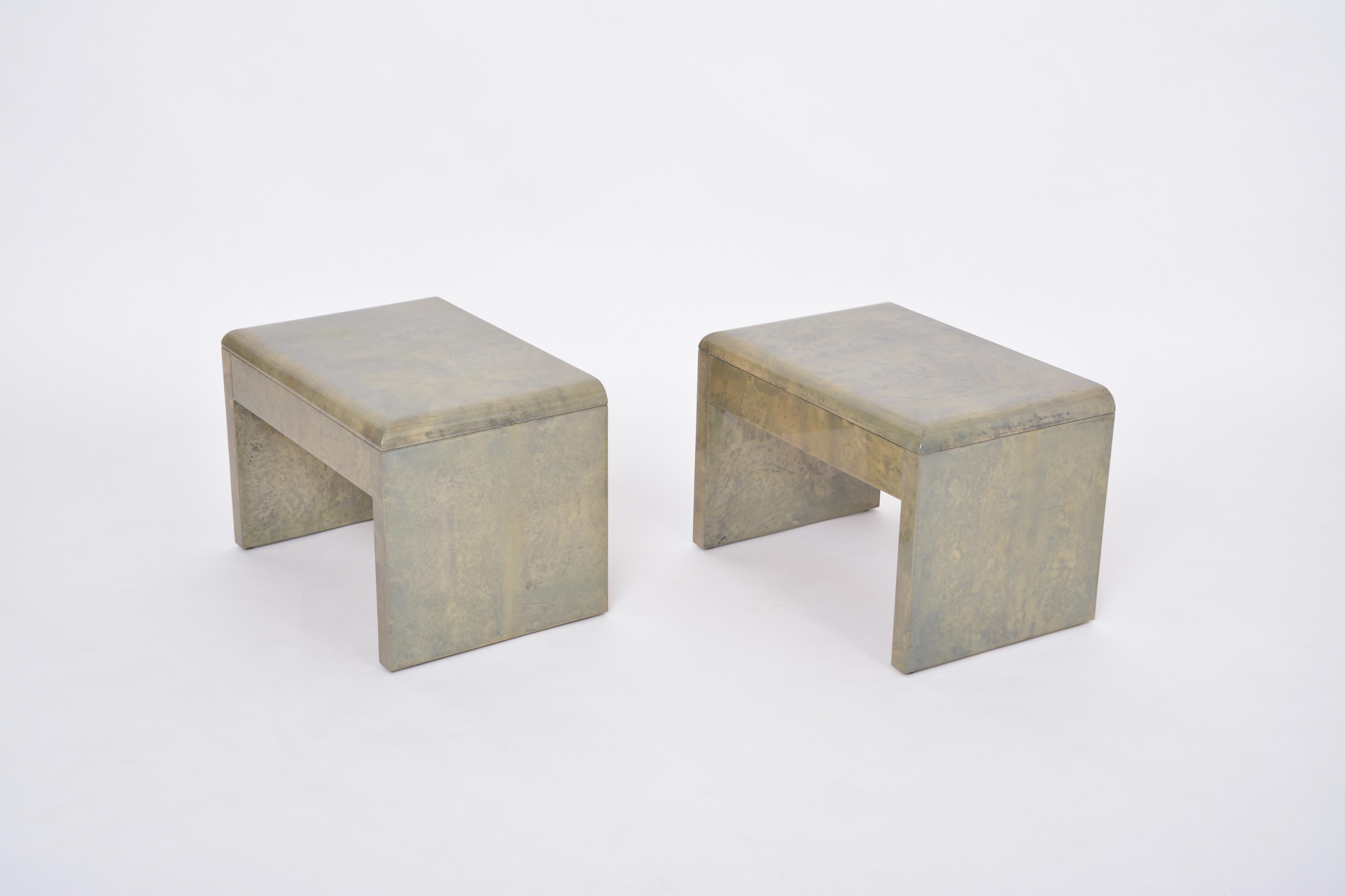 Mid-Century Modern Bedside Tables Made of Laquered Goat Skin by Aldo Tura 4