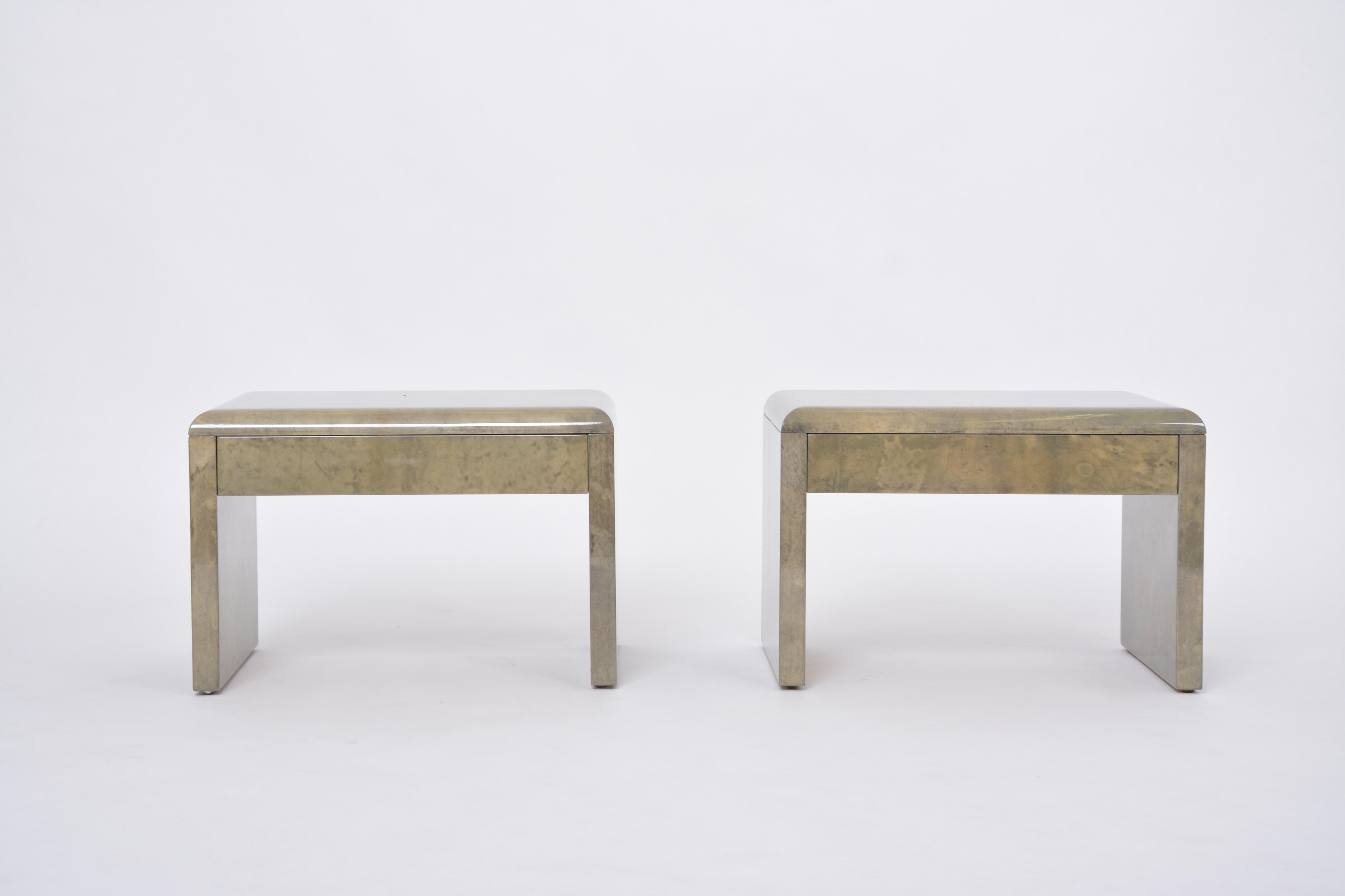 Italian Mid-Century Modern Bedside Tables Made of Laquered Goat Skin by Aldo Tura