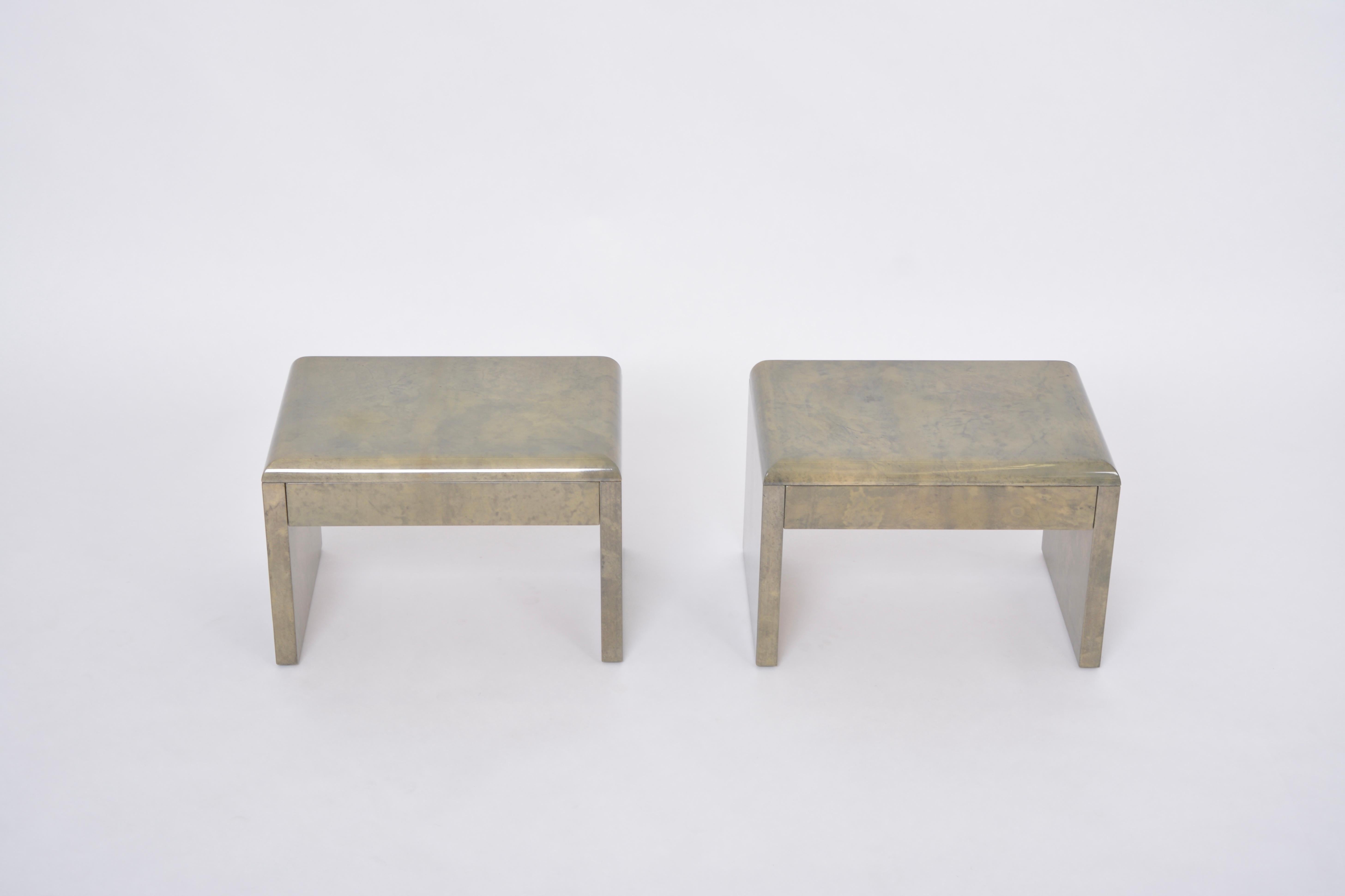 Lacquered Mid-Century Modern Bedside Tables Made of Laquered Goat Skin by Aldo Tura