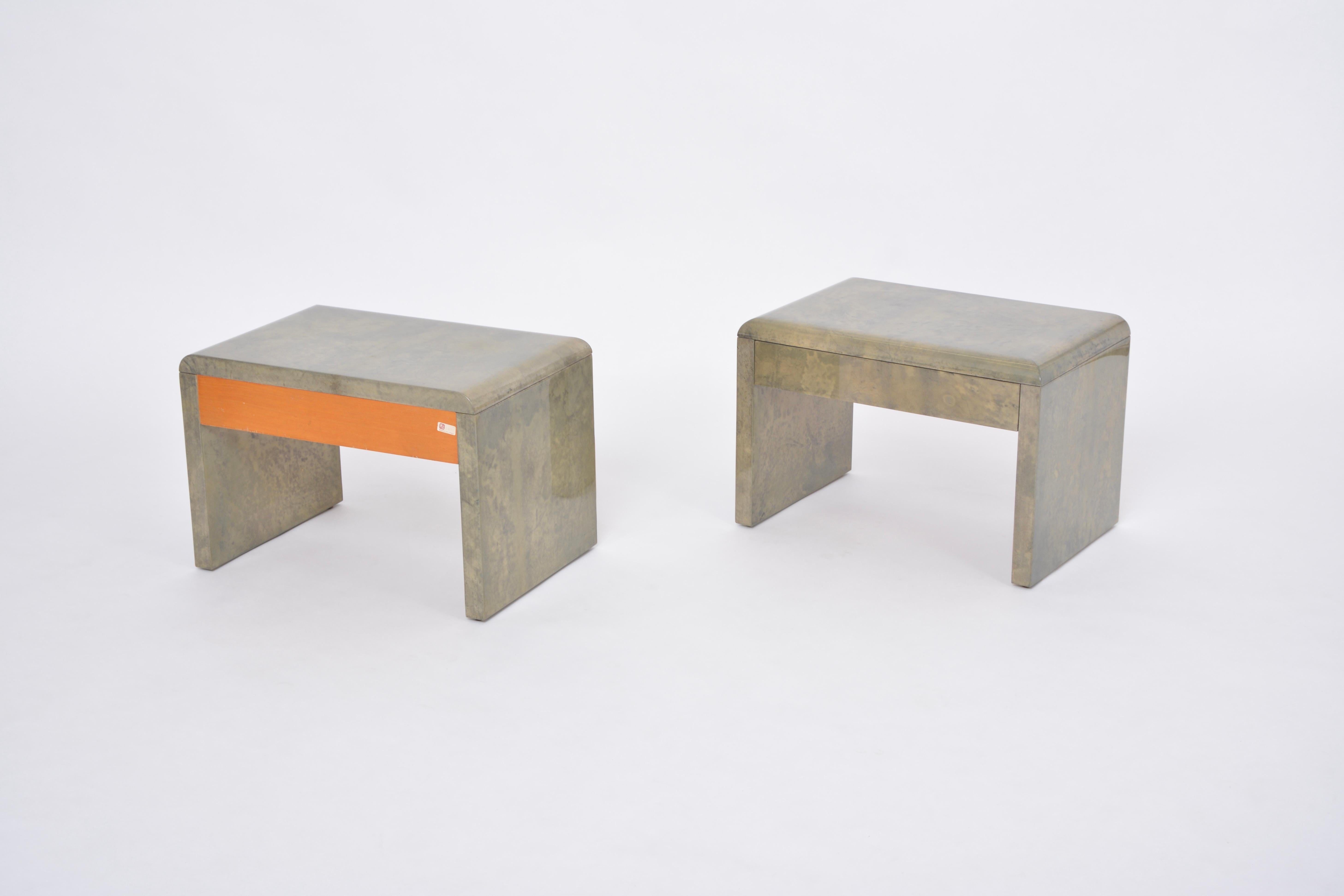 20th Century Mid-Century Modern Bedside Tables Made of Laquered Goat Skin by Aldo Tura