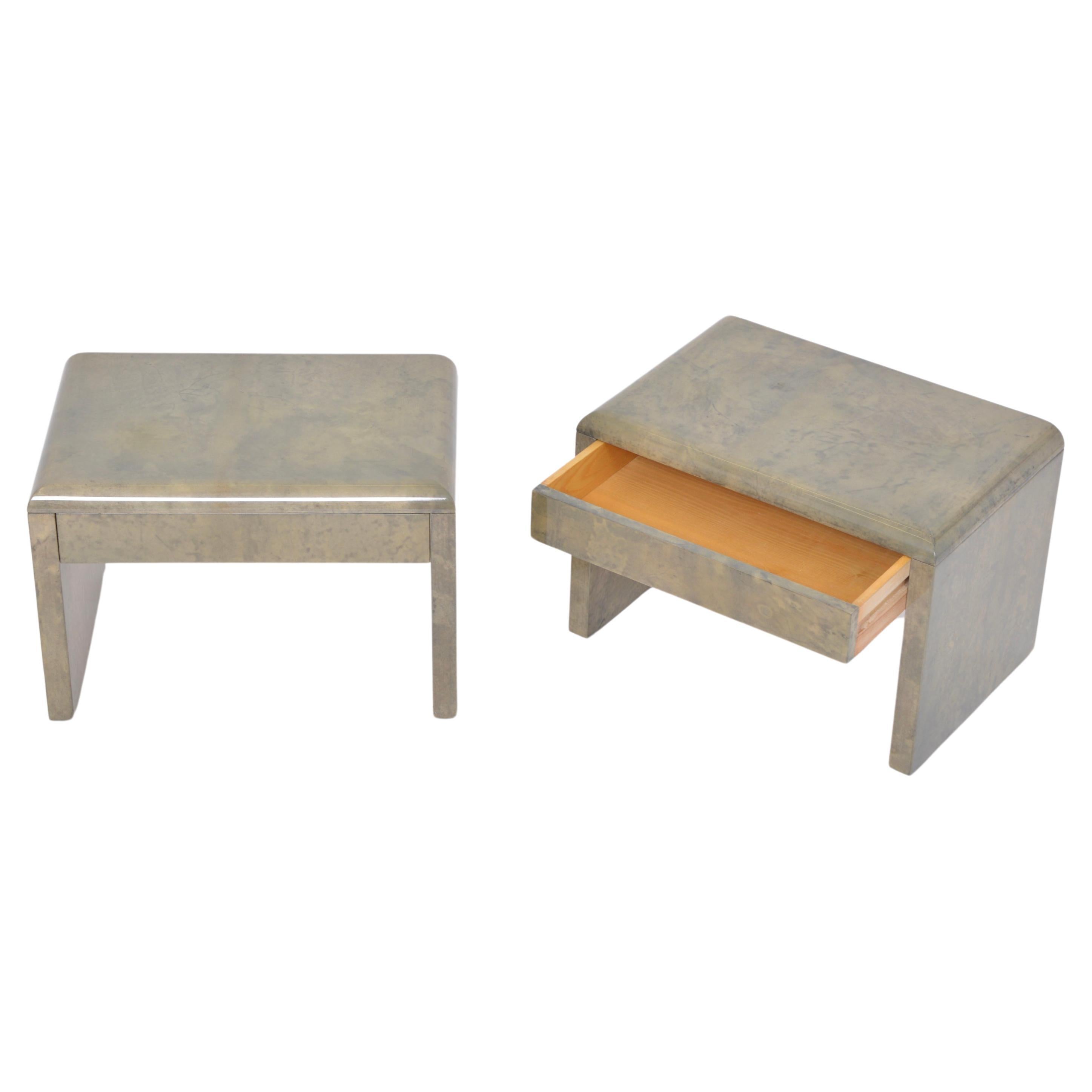 Mid-Century Modern Bedside Tables Made of Laquered Goat Skin by Aldo Tura