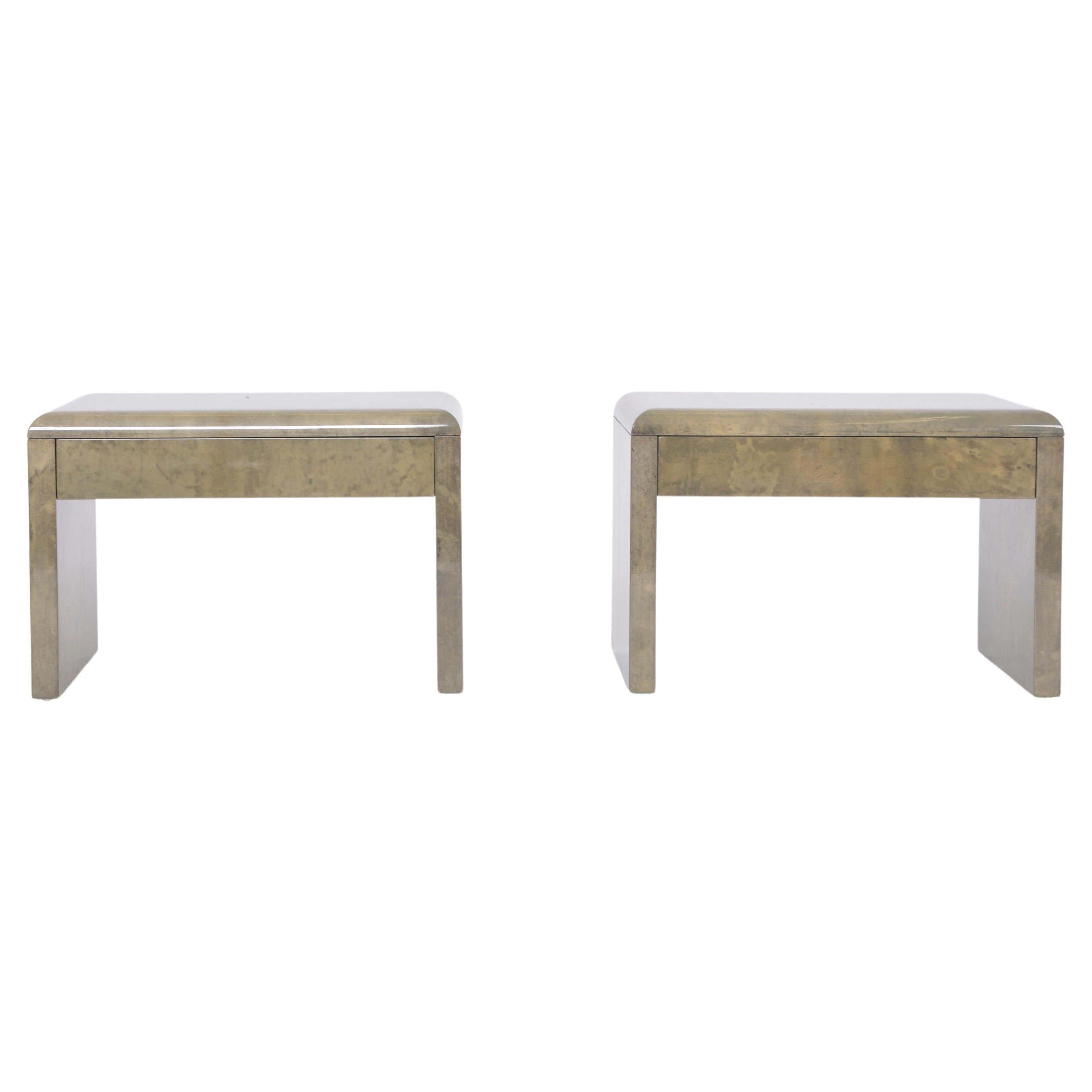 Mid-Century Modern Bedside Tables Made of Laquered Goat Skin by Aldo Tura For Sale