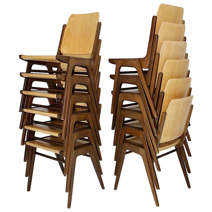 Mid-Century Modern Beech Brown Twelve Vintage Dining Chairs, Franz Schuster