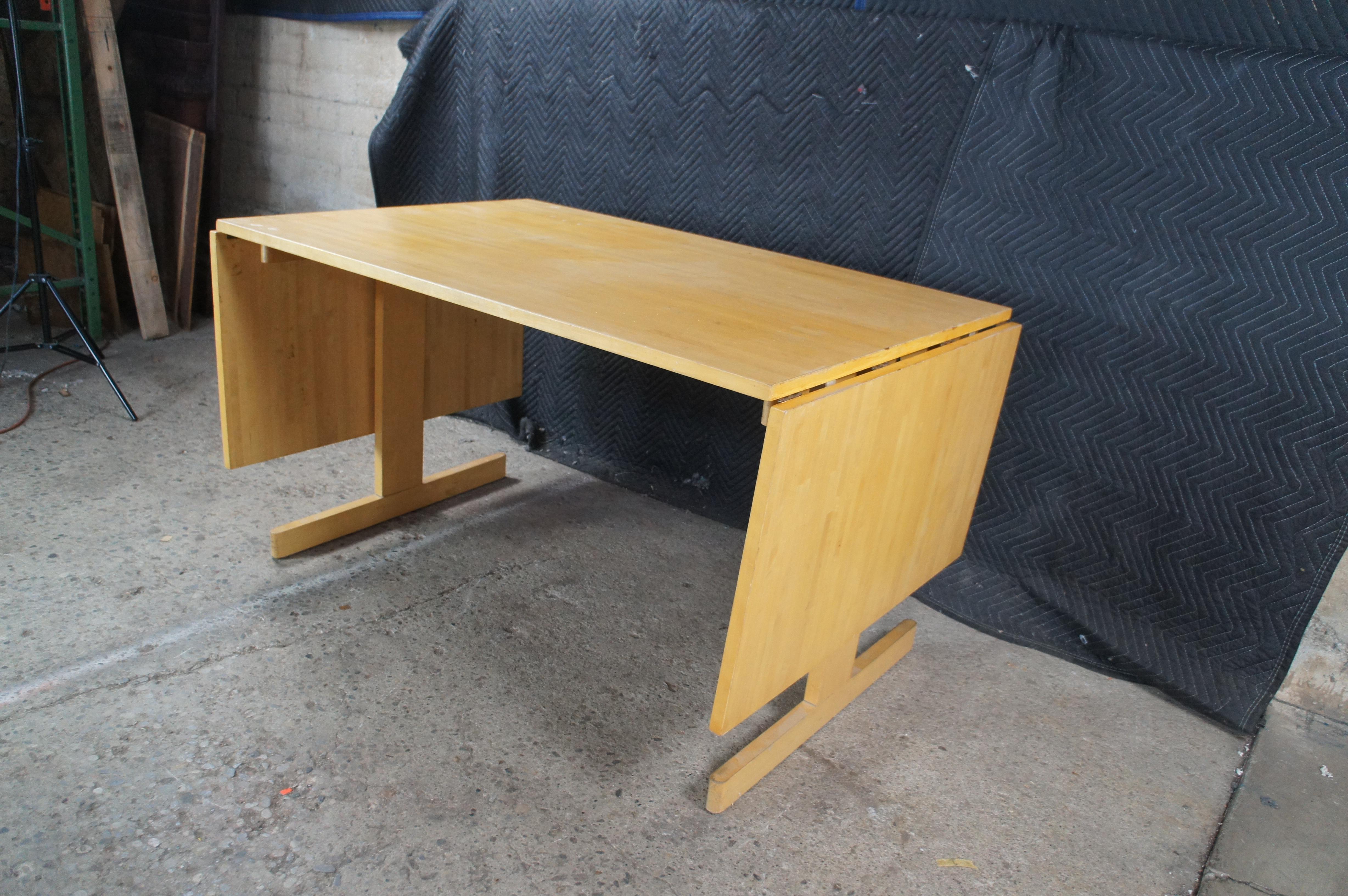 Mid Century Modern Beech Drop Leaf Dining Breakfast Conference Table 87