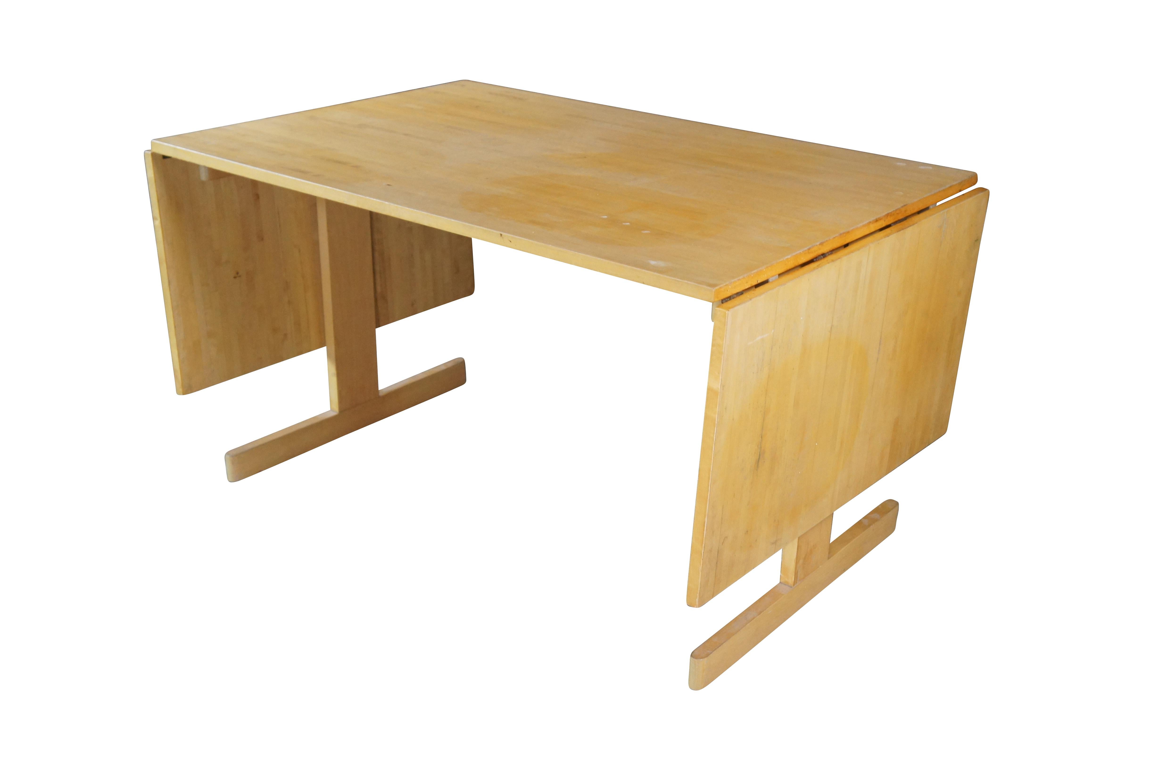 Mid Century Modern Beech Drop Leaf Dining Breakfast Conference Table 87