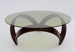 Tavolino da caffè organico moderno di metà secolo in vetro di faggio, anni '70