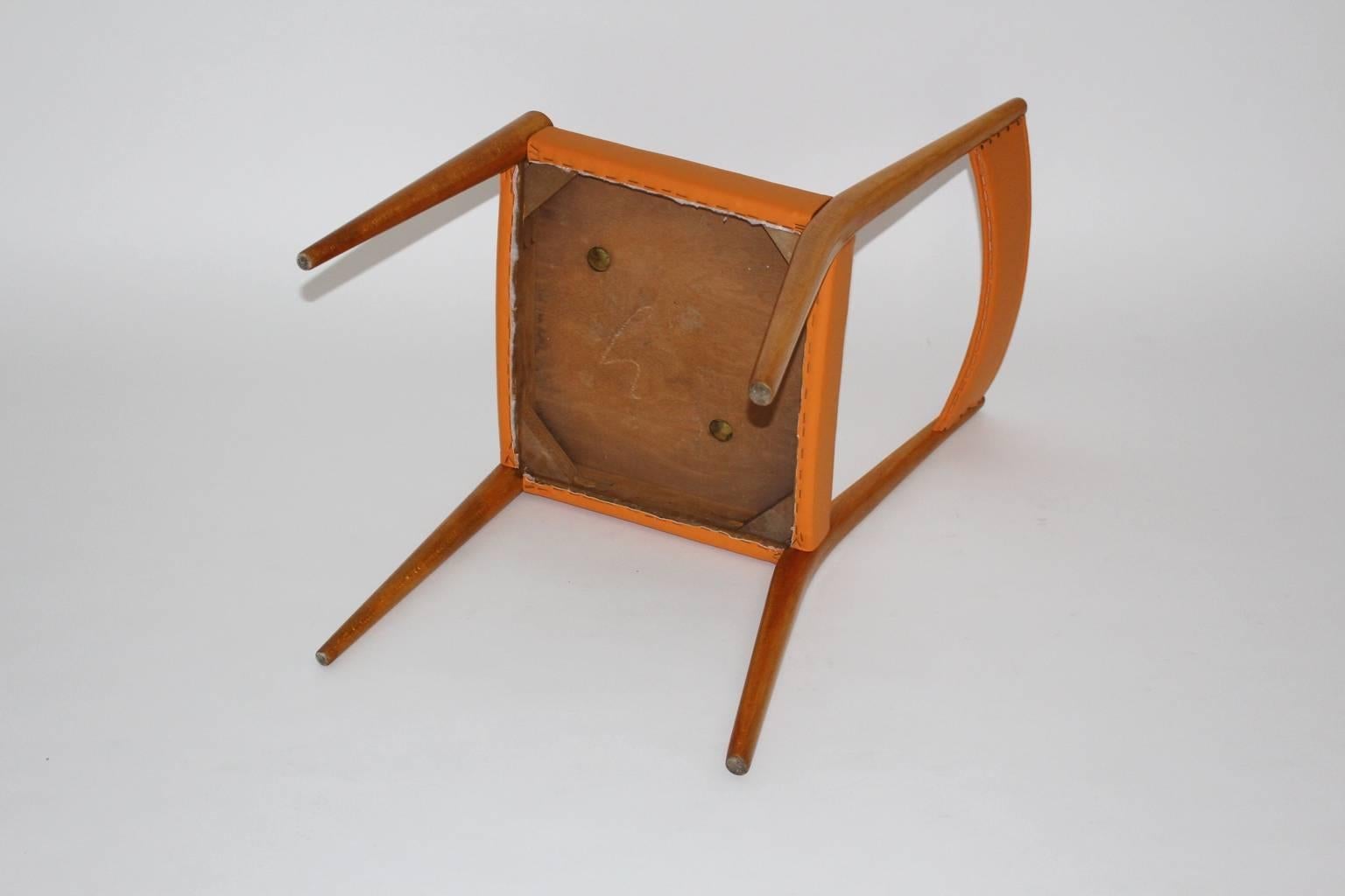 Mid-Century Modern Vintage Beech Orange Dining Chairs Anna Lülja Praun, Austria For Sale 4