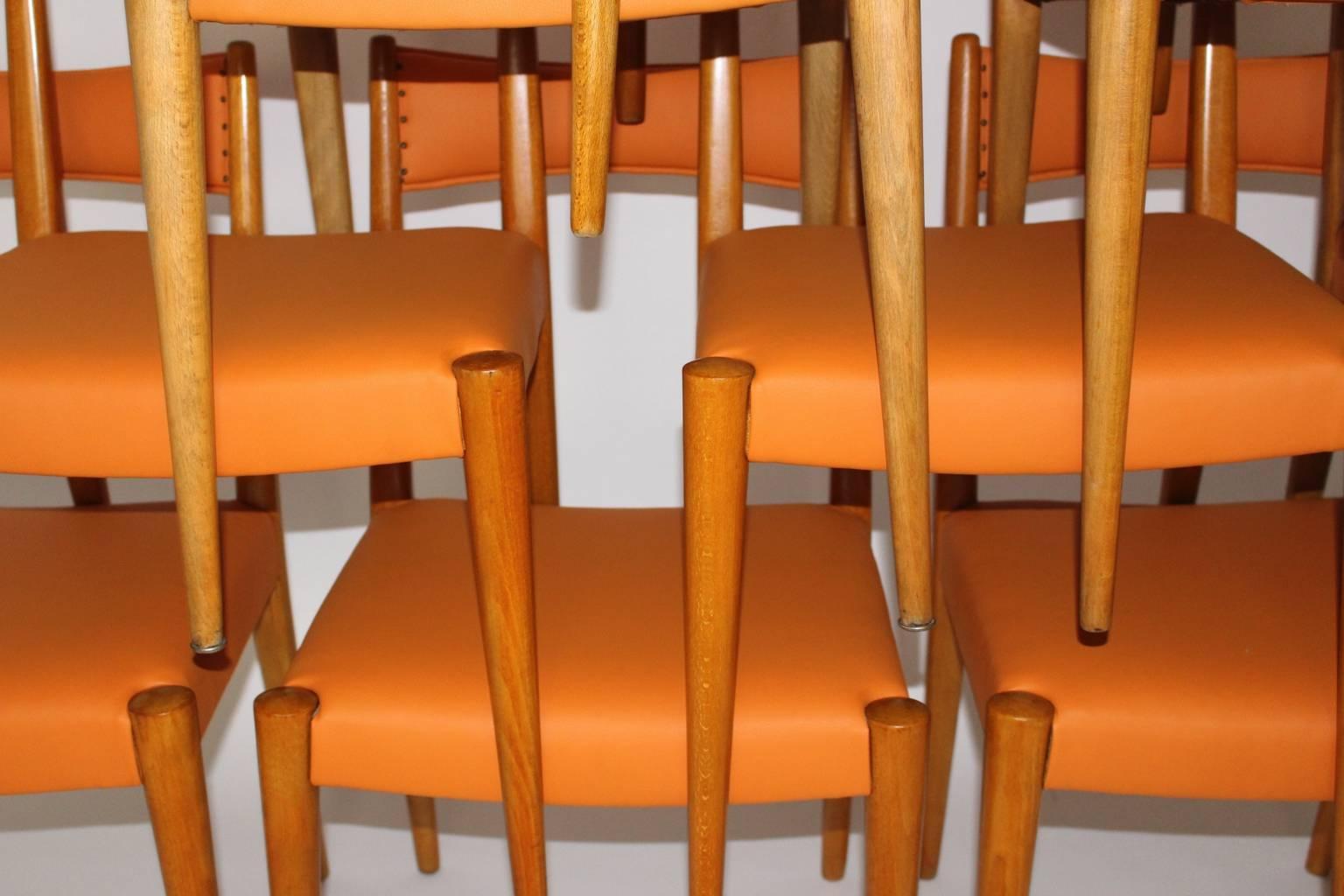 Mid-20th Century Mid-Century Modern Vintage Beech Orange Dining Chairs Anna Lülja Praun, Austria For Sale