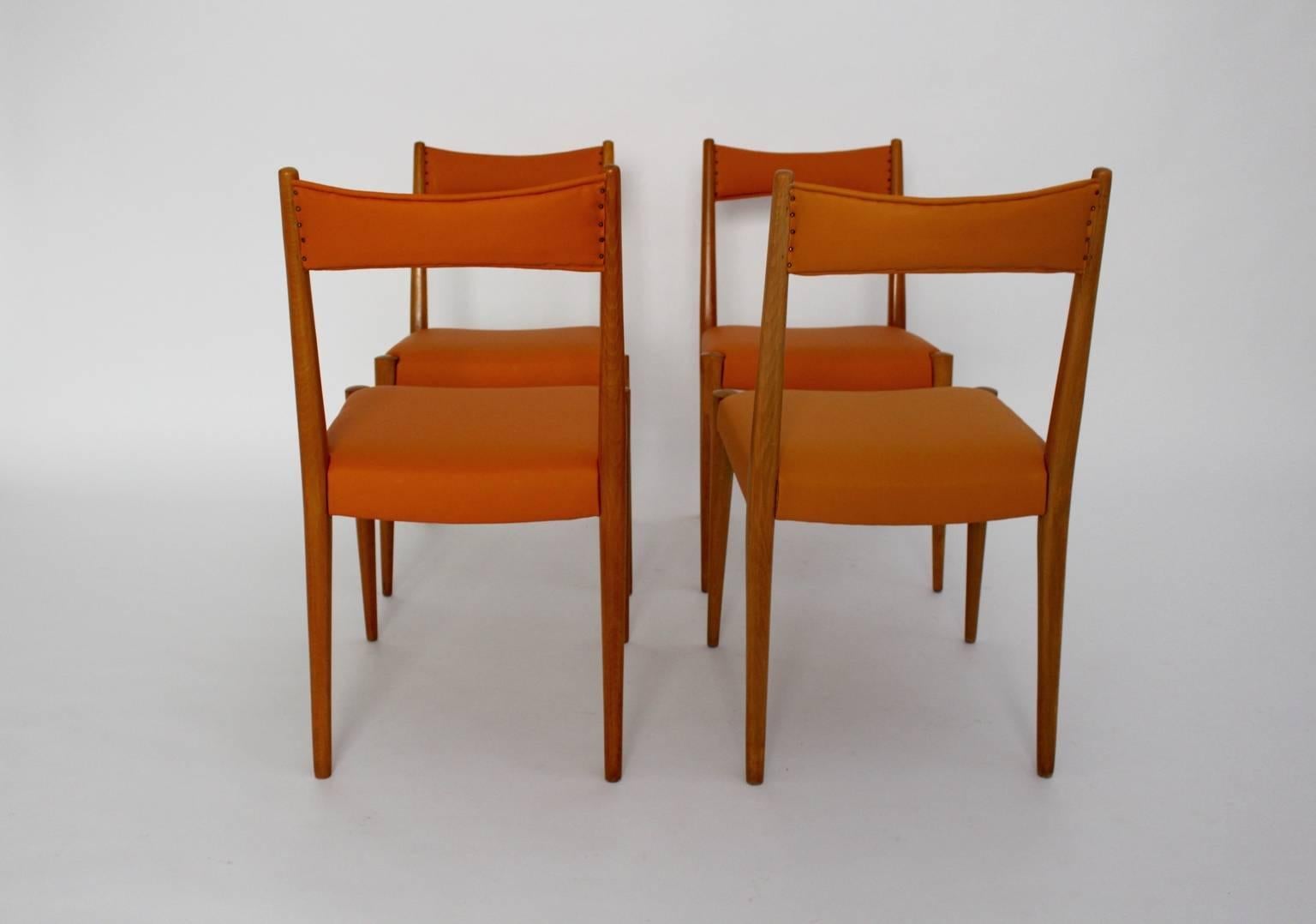 Mid-Century Modern Vintage Beech Orange Dining Chairs Anna Lülja Praun, Austria For Sale 3