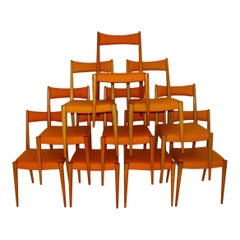 Mid-Century Modern Retro Beech Orange Dining Chairs Anna Lülja Praun, Austria