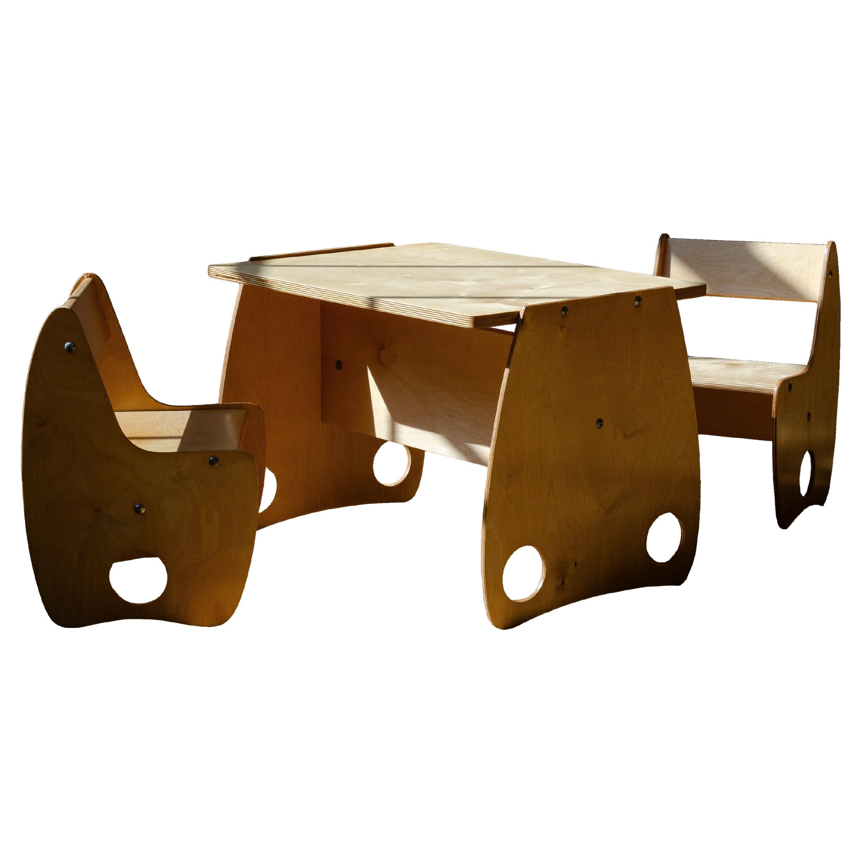 Mid-Century modern beech plywood Hans Mitzlaff children's table and chairs set 