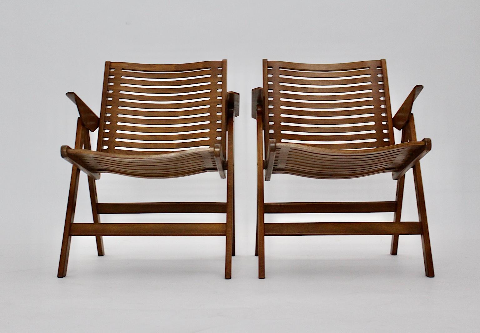 Mid-Century Modern Beech Vintage Pair of Armchairs by Niko Kralj 1952 Slovenia For Sale 11