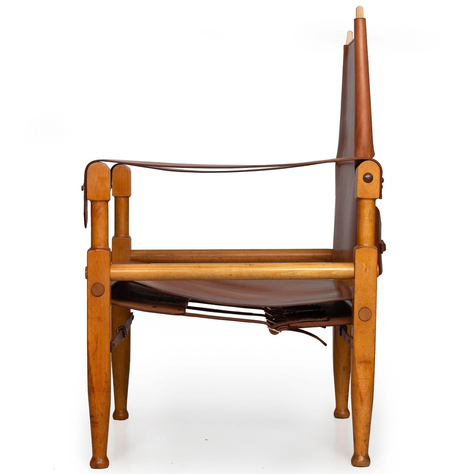 Mid-Century moderno Sedia Safari in pelle di faggio moderna di metà secolo di Wilhelm Kienzle in vendita