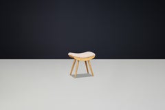 Mid-Century Modern Beechwood Stool & New Teddy Upholstery Czechoslovakia 1960s